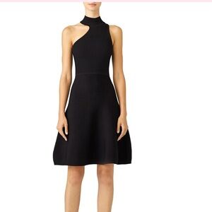 One Shoulder Mock Neck Mini Flare Dress